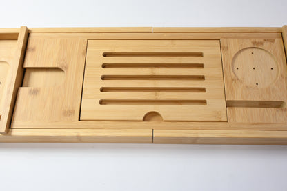 Bathtub Caddy Tray for Bath Tub, Bamboo Adjustable Holds Tablet, Phone, Drinks