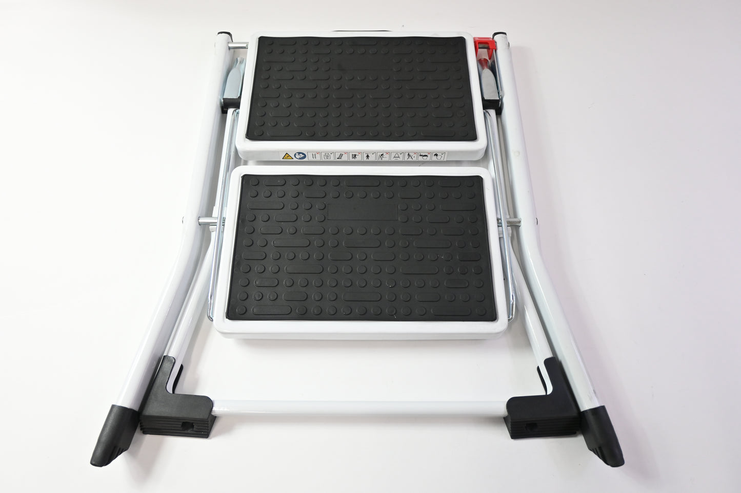 White Metal Step Stool, 2 Steps, Foldable, Non Slip Tread Steps