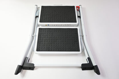 White Metal Step Stool, 2 Steps, Foldable, Non Slip Tread Steps