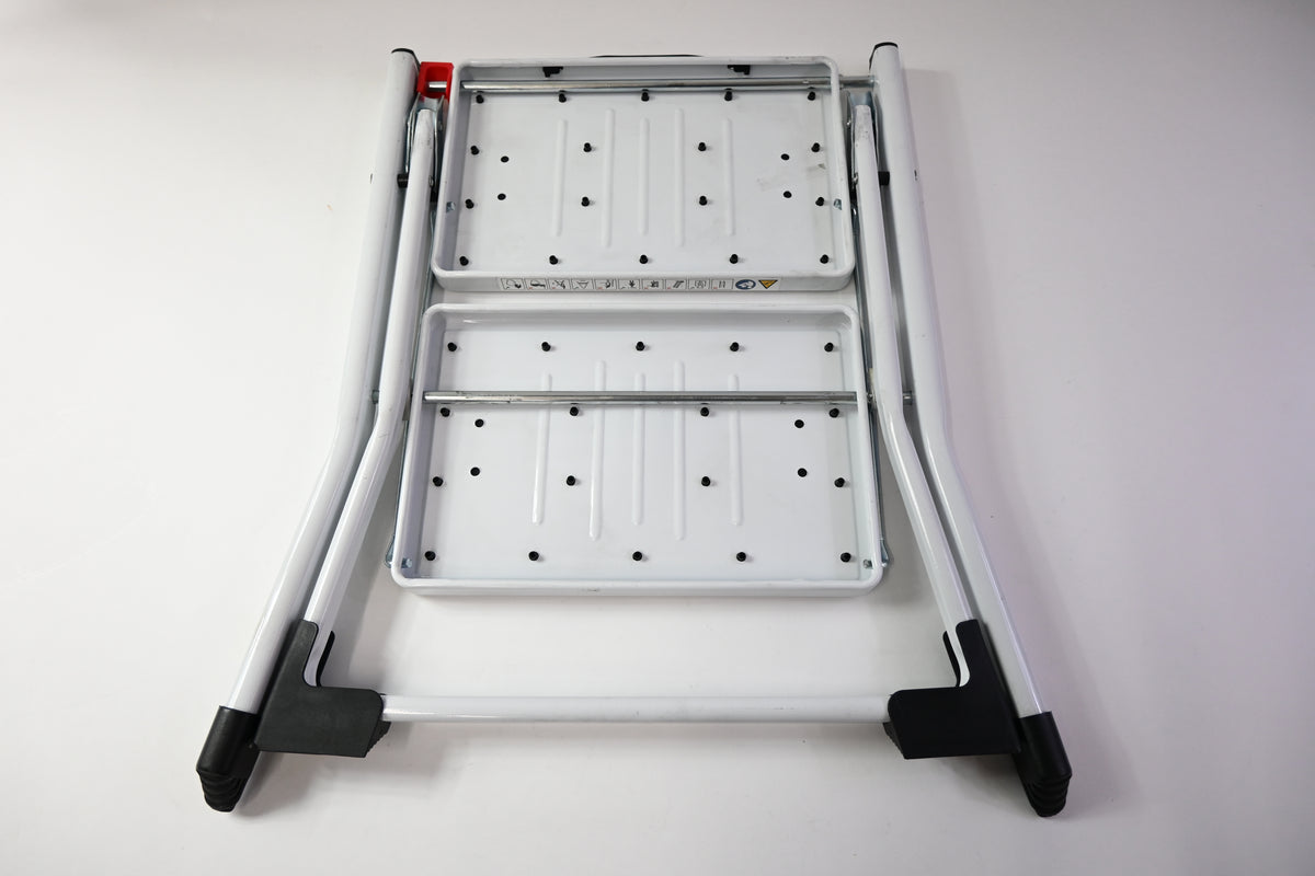 White Metal Step Stool, 2 Steps, Foldable, Non Slip Tread Steps