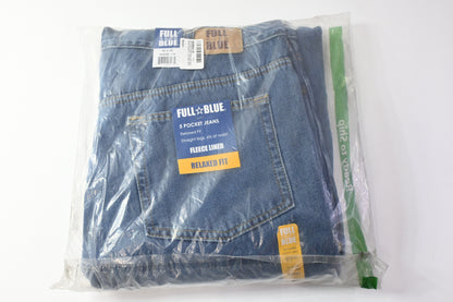 FULL BLUE 5 Pocket Fleece Lined Jeans, Bonded, Relaxed Fit, Light Wash, 40"x30"