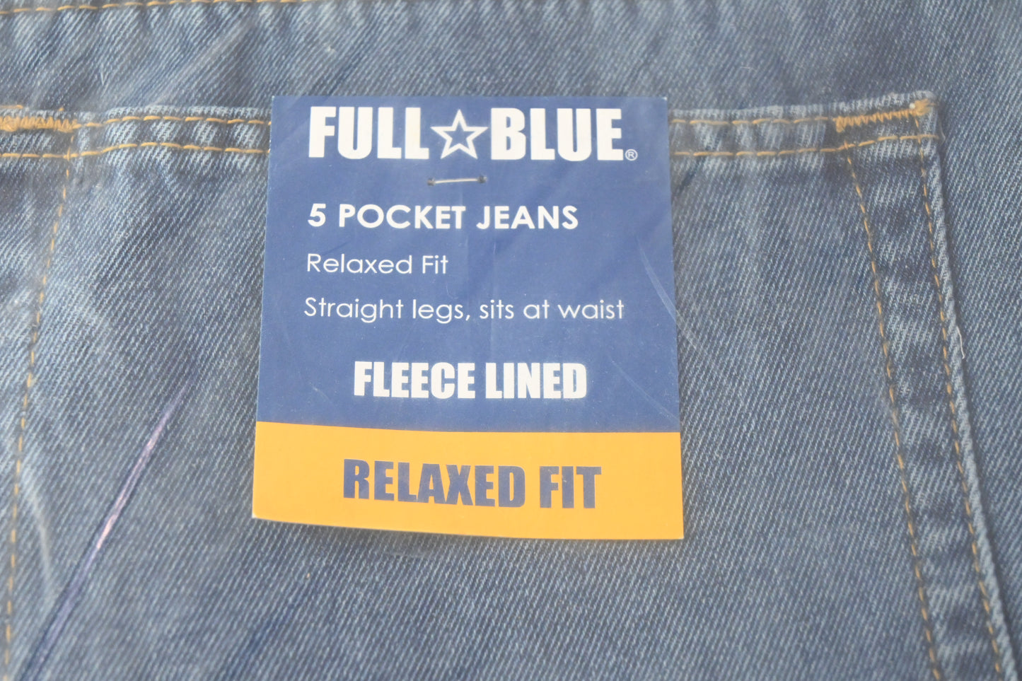 FULL BLUE 5 Pocket Fleece Lined Jeans, Bonded, Relaxed Fit, Light Wash, 40"x30"
