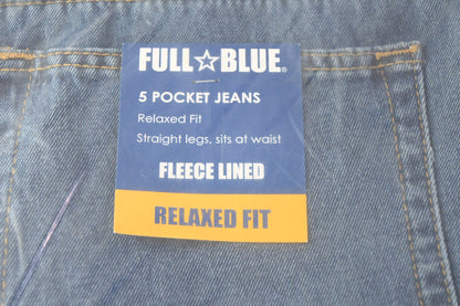 FULL BLUE 5 Pocket Fleece Lined Jeans, Bonded, Relaxed Fit, Light Wash, 40"x30"