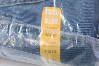 FULL BLUE 5 Pocket Fleece Lined Jeans, Bonded, Relaxed Fit, Light Wash, 40"x30"