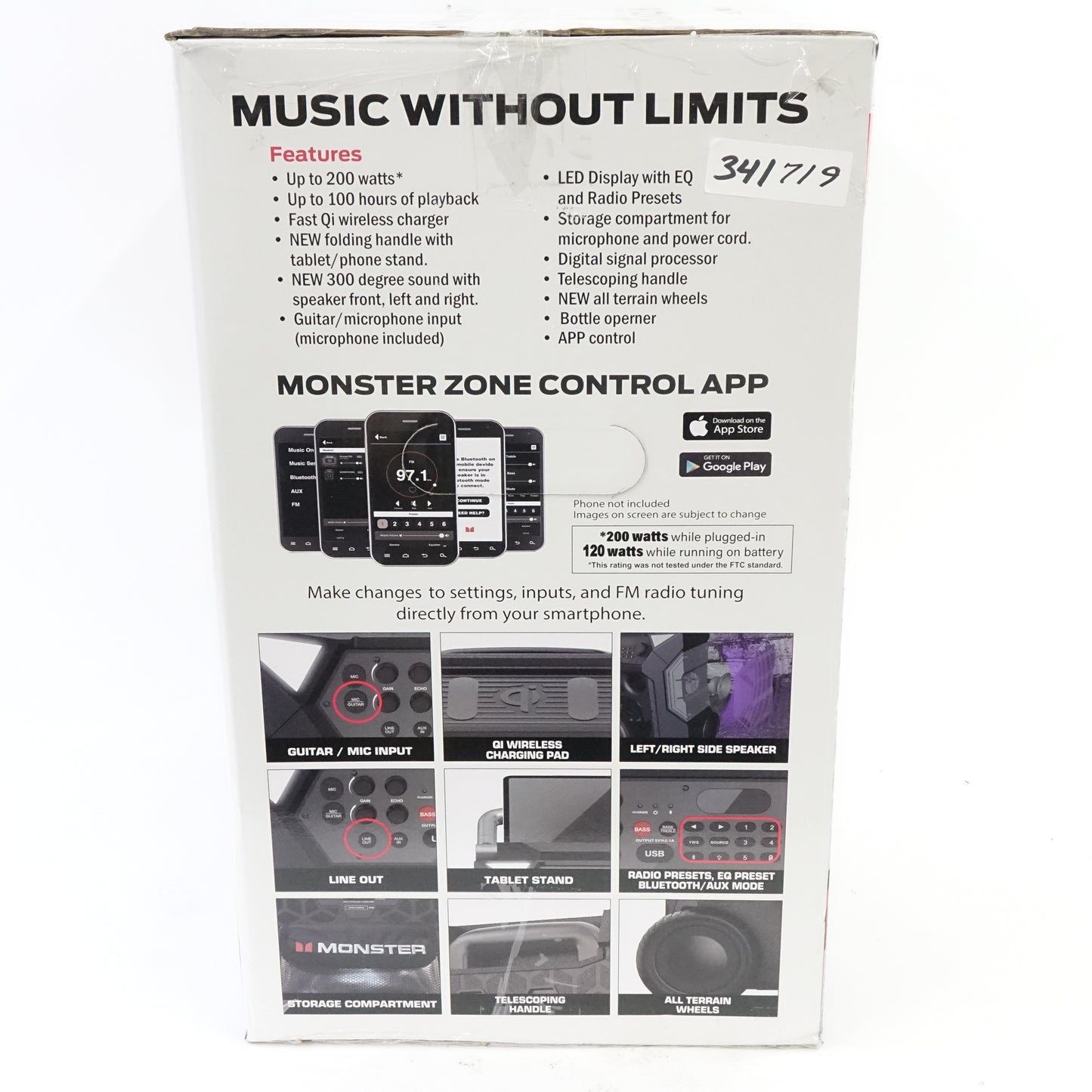 Monster Rockin Roller 300 Bluetooth Party Speaker MNRR300 Portable 200W