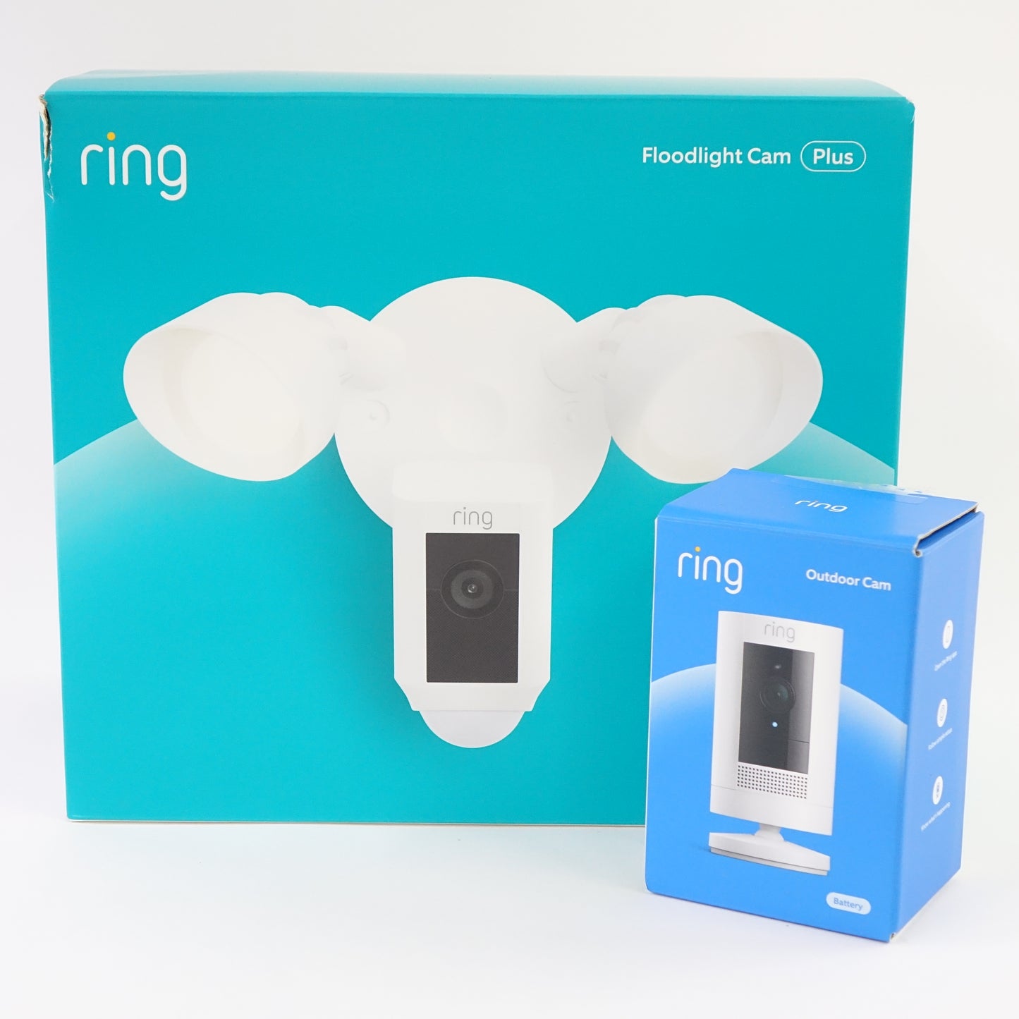 Ring Floodlight Cam Pro w Stick Up Cam Battery Outdoor Security Bundle