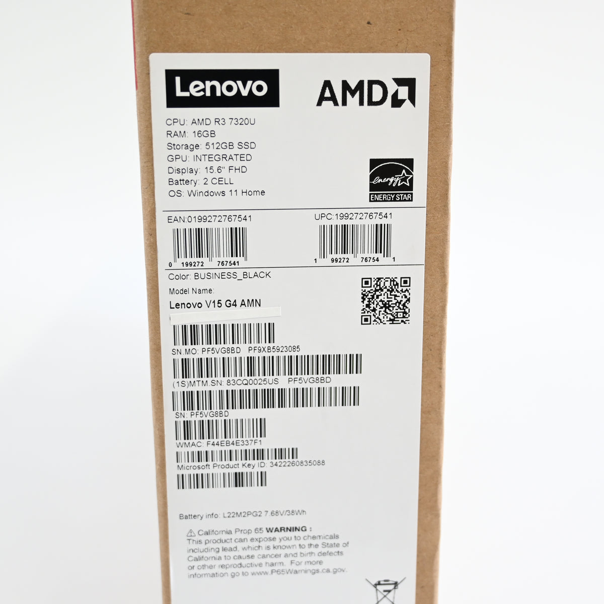 Lenovo V15 G4 15.6" Laptop 3 7320U 16GB RAM 512GB SSD Win11 Black - Open Box