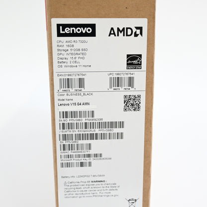 Lenovo V15 G4 15.6" Laptop 3 7320U 16GB RAM 512GB SSD Win11 Black - Open Box