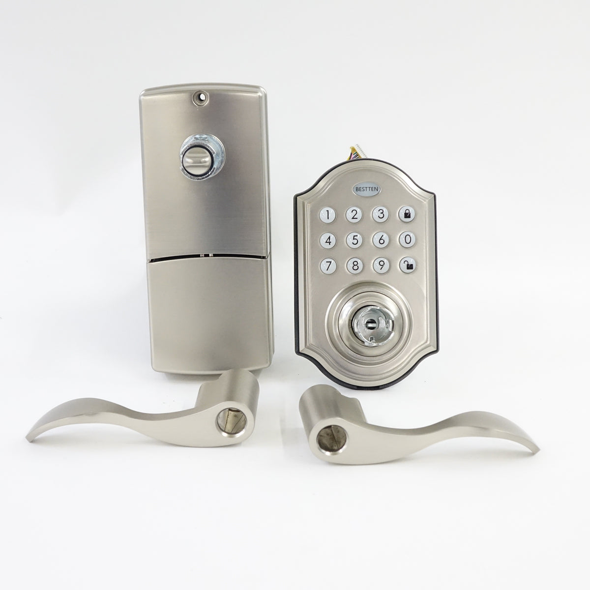 BESTTEN Electronic Keypad Door Lever Satin Nickel Keyless Entry DD2-L-SN