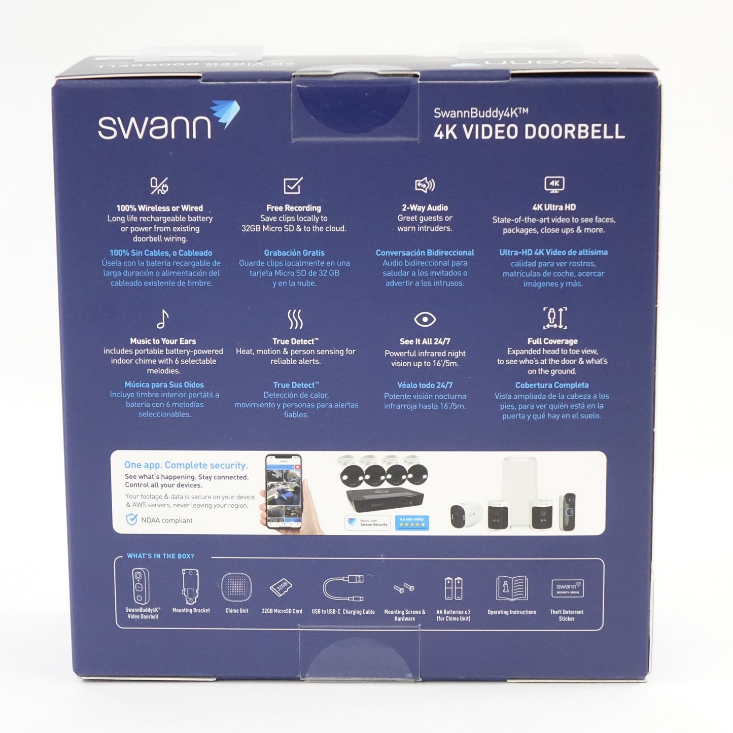 Swann Buddy4K Wireless Video Doorbell Chime 4KBUDDY 165 View 2-Way Audio - New