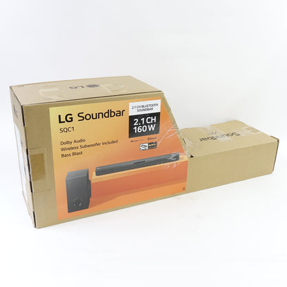 LG SQC1 2.1 Ch 160W Soundbar Bluetooth with Wireless Subwoofer - Black