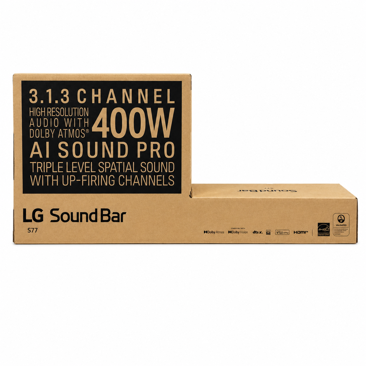 LG S77S 3.1.3 Channel Dolby Atmos DTS:X Soundbar Wireless Subwoofer Black