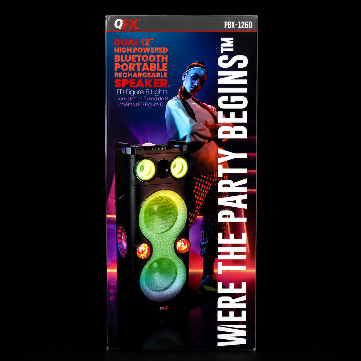 QFX PBX-1260 Dual 12" Party Speaker Rechargeable Battery LED Lights Bluetooth