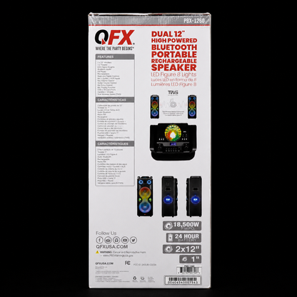QFX PBX-1260 Dual 12" Speaker with Rechargeable Battery and LED Lights